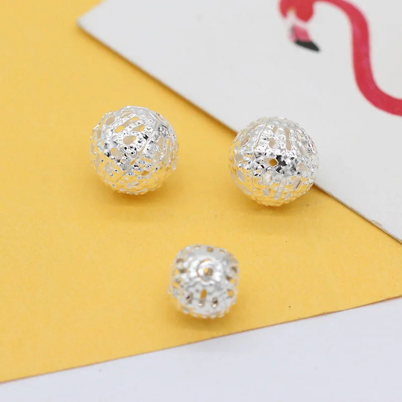 Полые круглые бусины из филиграни с золотым и серебряным покрытием 100p 6/8/10 мм для