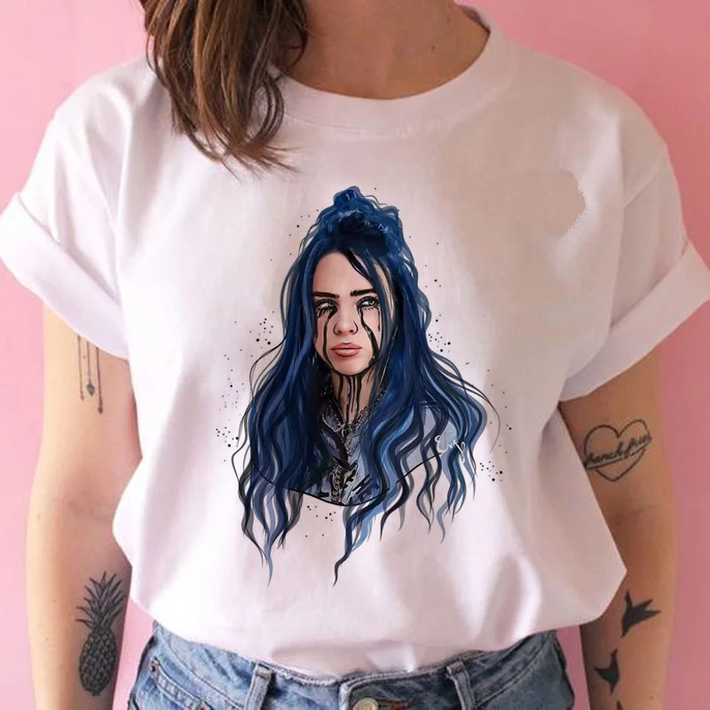 Billie eilish забавная футболка Женская harajuku Bad Guy футболка с изображением уличной kawaii 90s Хип Хоп Футболка короткий рукав Повседневная