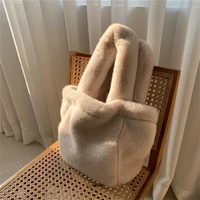 soft faux fur women top handle tote bags winter all match solid female purse handbags large capacity ladies plush shoulder bag