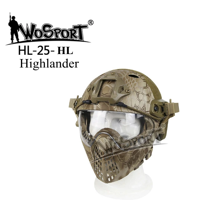 highlander Высокое качество Полный-покрытый военный шлем защитный армейский Боевой страйкбол Пейнтбол шлем Маска Goggle безопасность Тактический шлем - Цвет: highlander