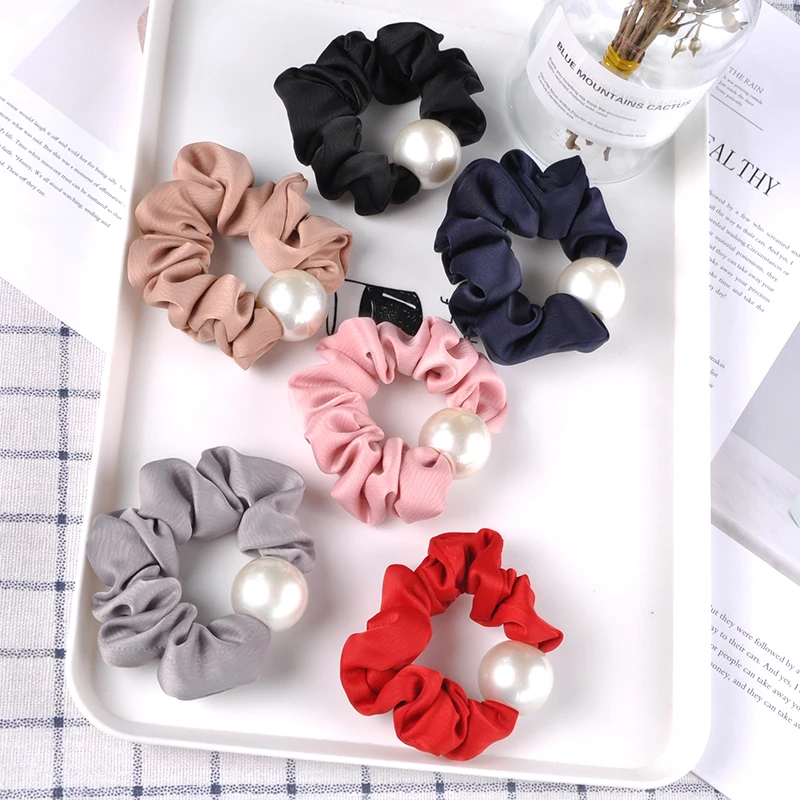 

Резинка для волос с жемчужинами женская, простая однотонная эластичная заколка для хвоста, аксессуар для девушек и женщин