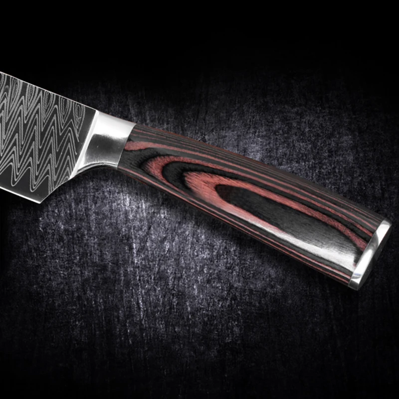 Кухонный нож шеф-повара из дамасской стали с лазерным узором зеркальный 8 дюймов