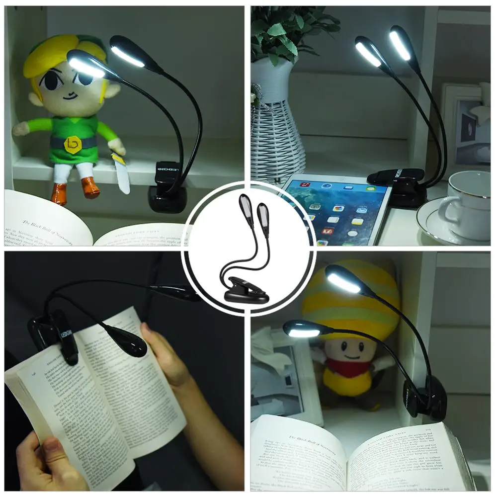 USB Перезаряжаемый светильник для чтения книг с зажимом светодиодный 8 светодиодный s лампа для чтения компактный Luz 4 режима яркости светильник s 5V 4 светодиодный кронштейн настольные лампы