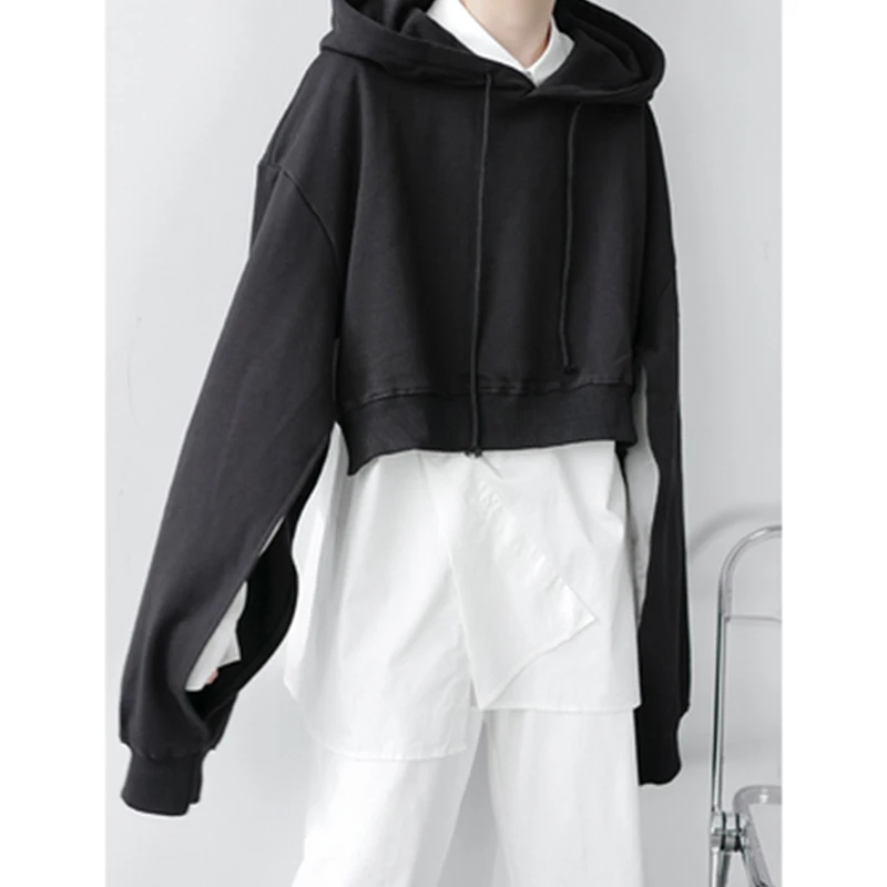 Japanese fashion brand men's short sleeves slit personality hoodie loose sweater casual neutral men and women popular