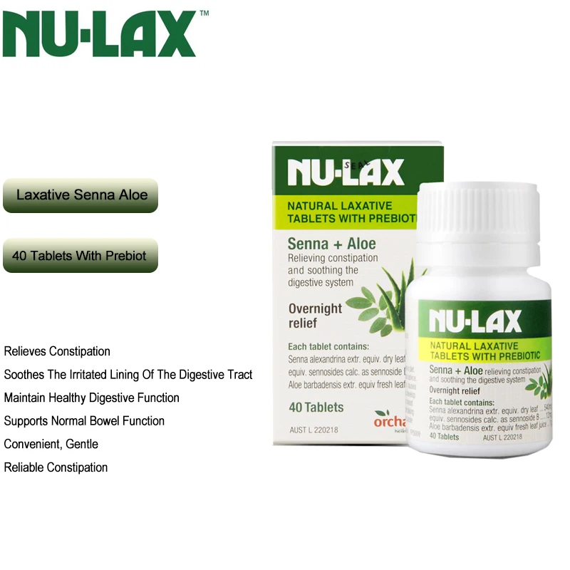 

NuLax Overnight Relief Constipation Laxative 40Tablets Natural Aloe Prebiotic Senna Cathartic Protect Stomach Digestive System