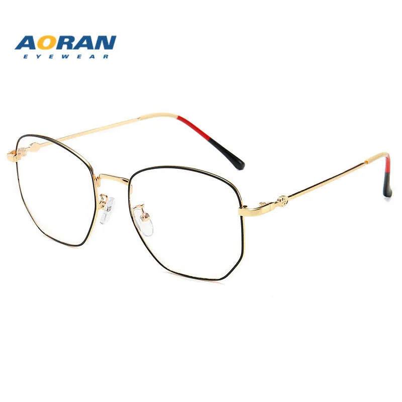 

New G Home Retro Polygonal Flat Glasses Female Korean Metal Anti-blue Light Glasses Frame Male with Brand Box