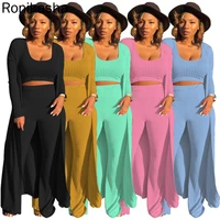 ronikasha womens tracksuit winter autumn knitted long sleeved blazer coat tank long pants three piece sets outfit