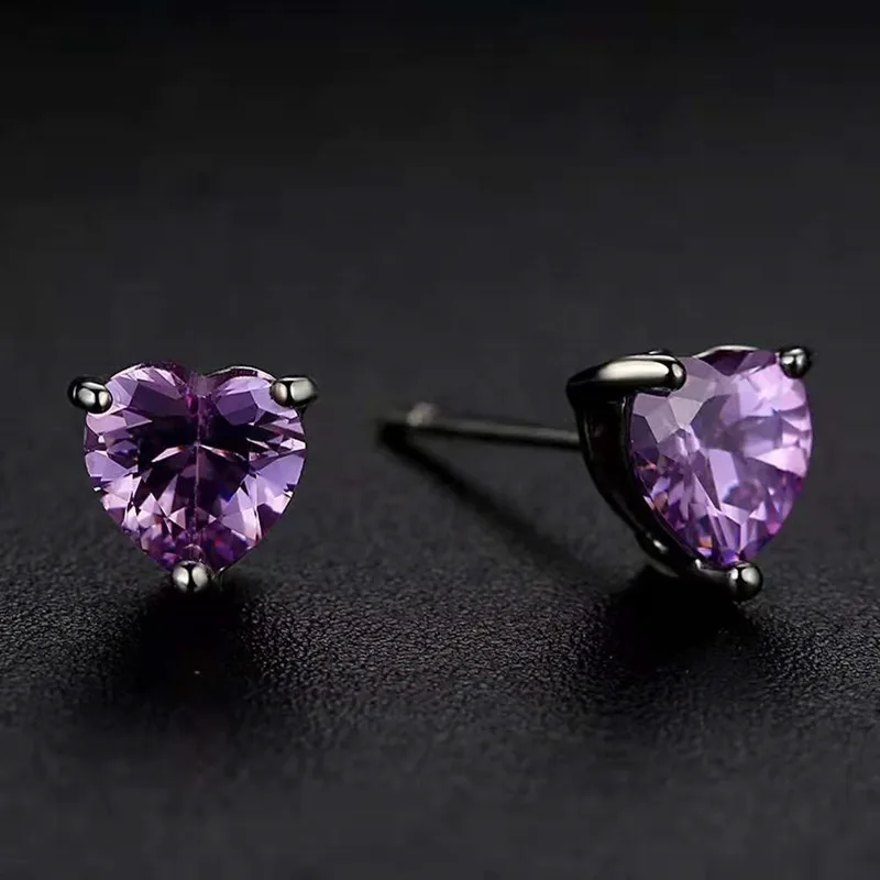 

Wholesale 5 exquisite heart-shaped zircon earrings classic retro romantic girl lady heart earrings jewelry multicolor