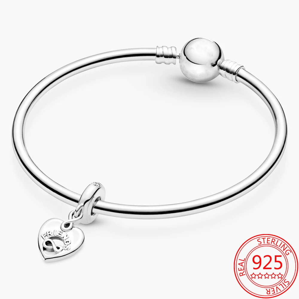 

Authentic 925 Sterling Silver Forever Friend Heart Pendant Charm Fit Original Brand Bracelet DIY Anniversary Gift