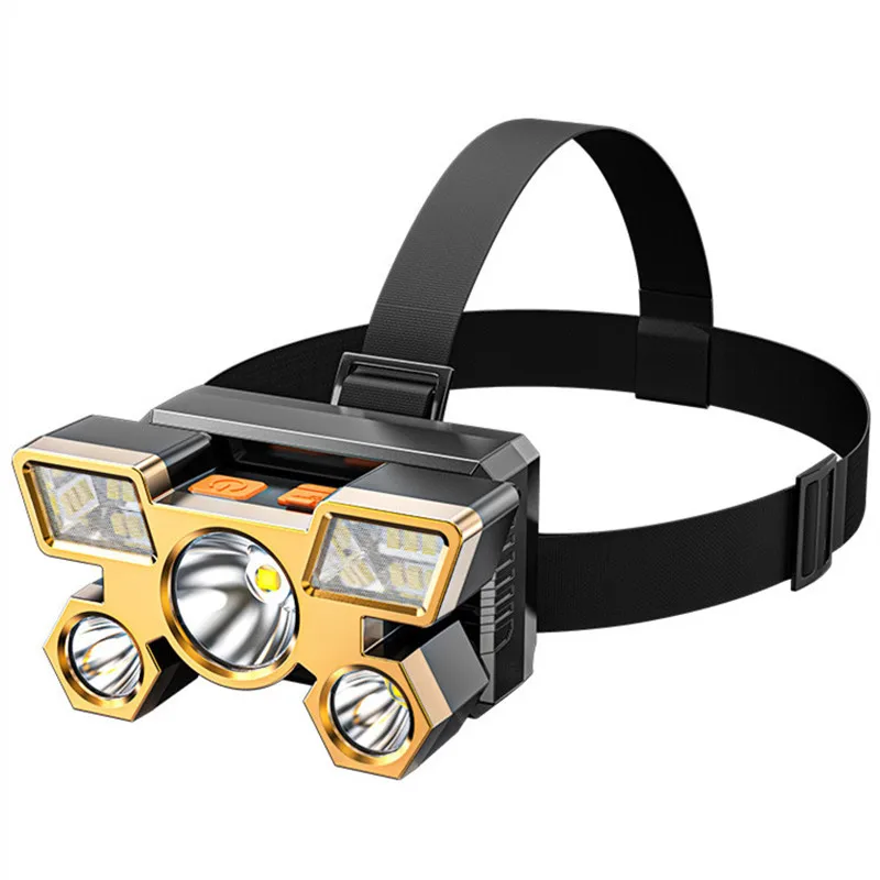 Налобный фонарь с 5 светодиодный одами и встроенным аккумулятором на 1200 мАч 18650 лм