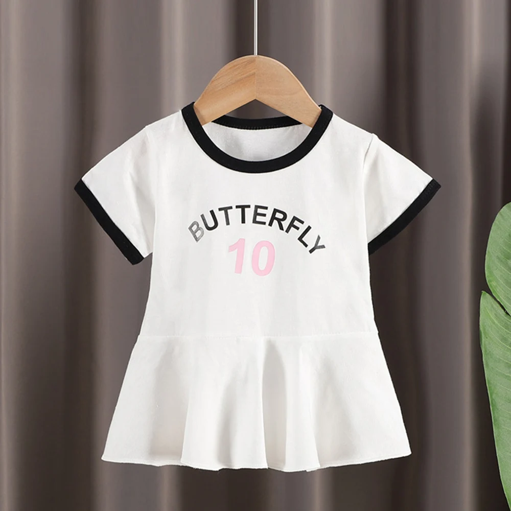 Летнее платье для девочек 2021 с буквенным принтом хлопковые костюмы принцессы на