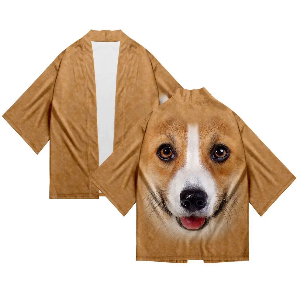 

Японское кимоно для косплея, хаори юката с 3D принтом животных, модная летняя повседневная Уличная одежда с коротким рукавом для женщин и муж...