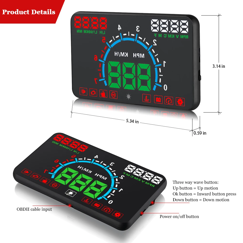 E350 OBD2 HUD Автомобильный дисплей 5 8 дюймовый экран легко подключать и