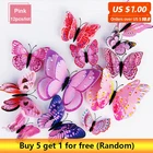 12 шт.упак. 3D настенное украшение в виде бабочки Стикеры розовый симуляция бабочки детская комната Спальня гостиная ТВ фон декоративные Стикеры s