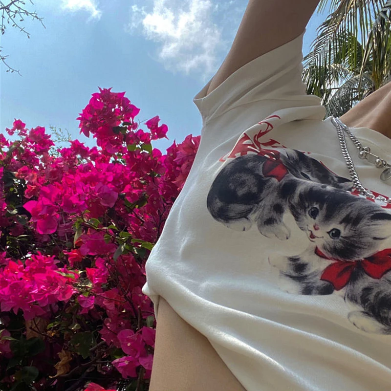 Милый Винтажный укороченный топ E-Girl в стиле Харадзюку С мультяшным принтом