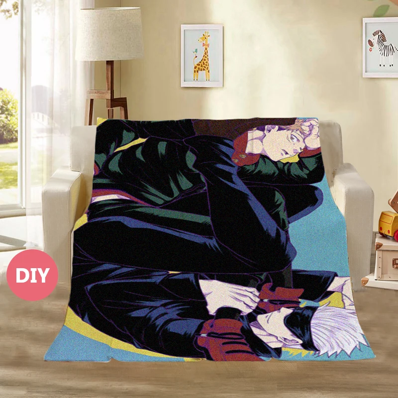 

Anime Blanket Anime Jujutsu Kaisen Gojo Satoru DIY Custom Plush Throw Warm Flannel Blanket Home Textiles 2 Sizes