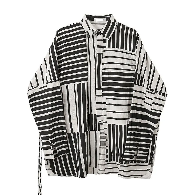 

XITAO Striped Casual Bandage Shirt Women Tide Fashion Style Turn Down Collar Long Sleeve Loose Personality Elegant Top ZY4501