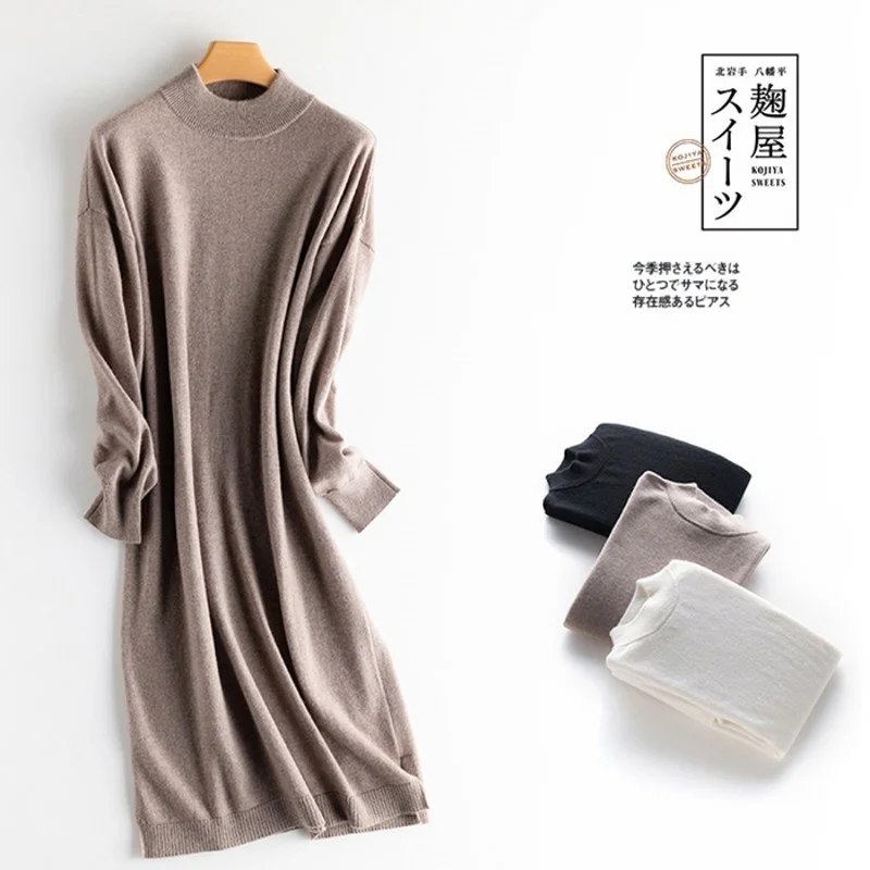 

Осенне-зимний новый шерстяной свитер, женский стиль средней и длинной длины с пальто, свитер внутри, однотонное вязаное платье
