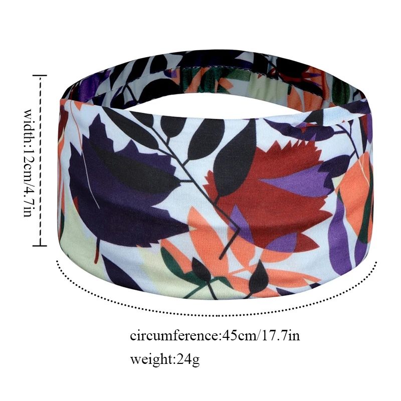 

Women Elastic Hair Band Cycling Gym Anti-Slip Slim Hair Band Hit Color Leaves Turban Headwrap Bohemia Style Sport Headband