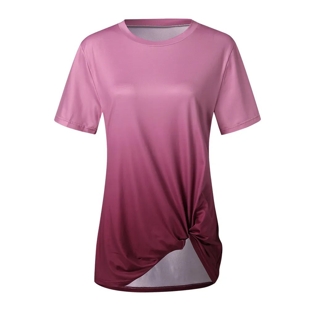 Градиентная женская блузка крученая свободная спереди короткий рукав пуловер