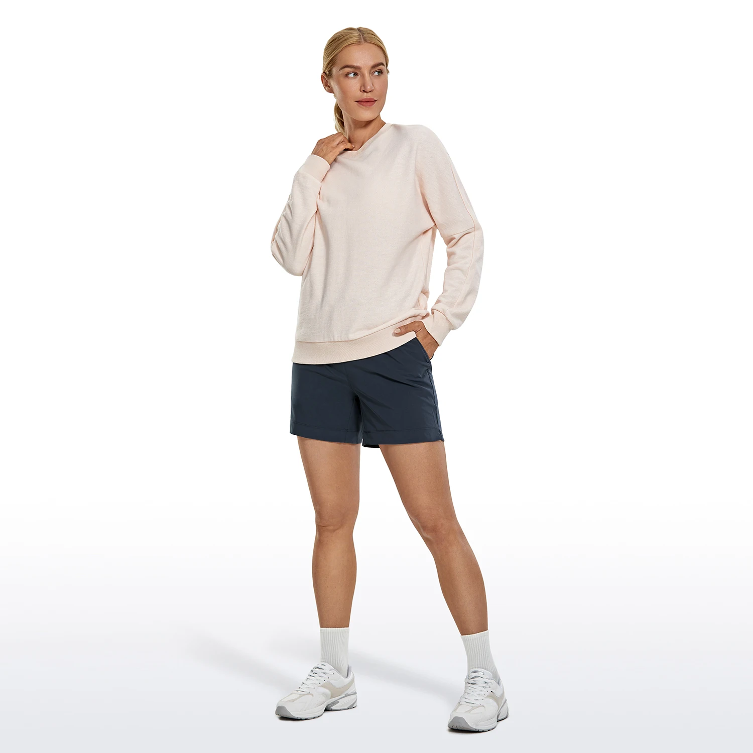 CRZ YOGA Women's 5'' Lightweight Quick Dry Athletic Long Shorts - High Waist Workout Running Summer Gym Shorts Pockets