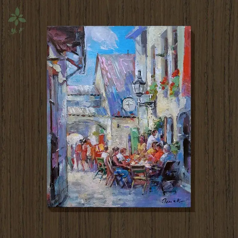 

Картина маслом для кафе, улицы, старинный итальянский городской пейзаж, современный импрессионизм, абстрактное искусство