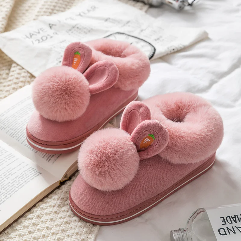 

2021 New Fashion Autumn Winter Cotton Slippers Rabbit Ear Home Indoor Slippers Winter Warm Shoes Womens Cute Plus Plush Slippers