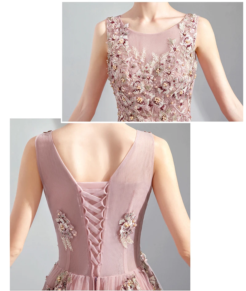 Новинка года; vestido de festa; милое Розовое Кружевное длинное вечернее платье с круглым вырезом; вечерние платья невесты с открытой спиной и бусинами; платья для выпускного с жемчугом