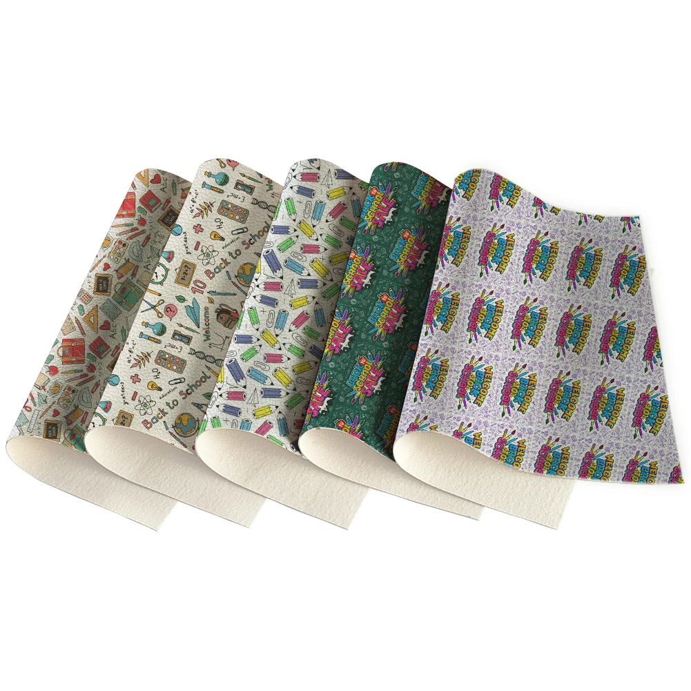 

5pcs Pencil Note Printed Lychee Faux Synthetic Leather Fabric For Making Book Covers Bags Phone Cover DIY Handmade Crafts,30x22