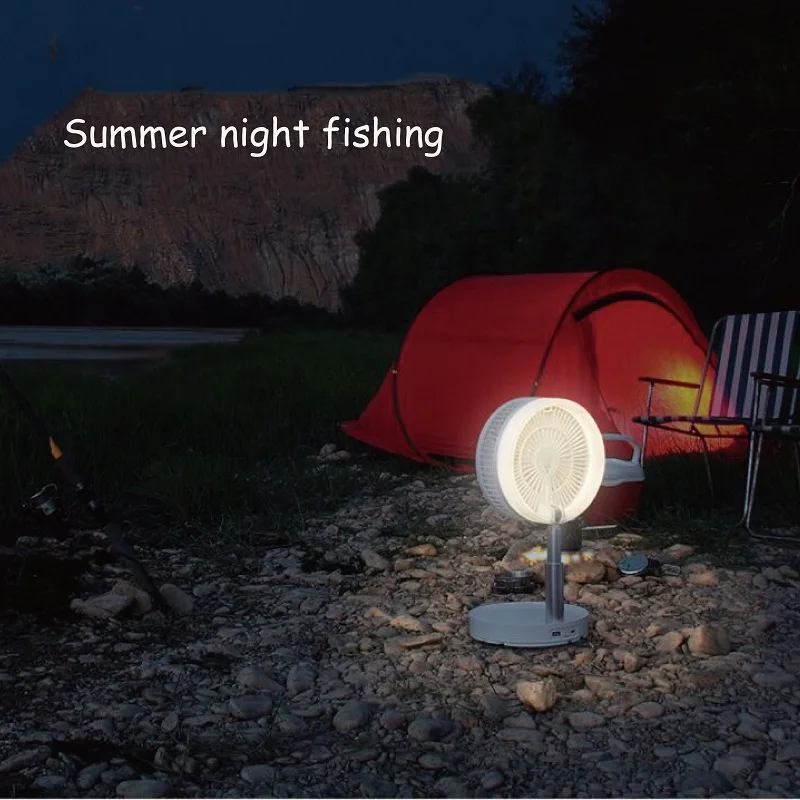 

Desktop Folding Telescopic Moving Head Fan Mute USB Charging Fan Floor Portable Mini Fan With LED Light LFS4