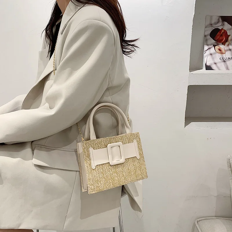 

FACTOO Mini Straw Woven Small Square Bag Female Chain Shoulder Fashion Messenger Handbag Popular Quality New Korean Version