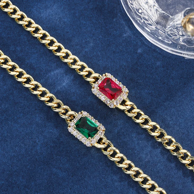 

Funmode Hip Hop Green Red Cubic Zircon Link Chain Gold Color Women Bracelets pulseras mujer Wholesale FB156