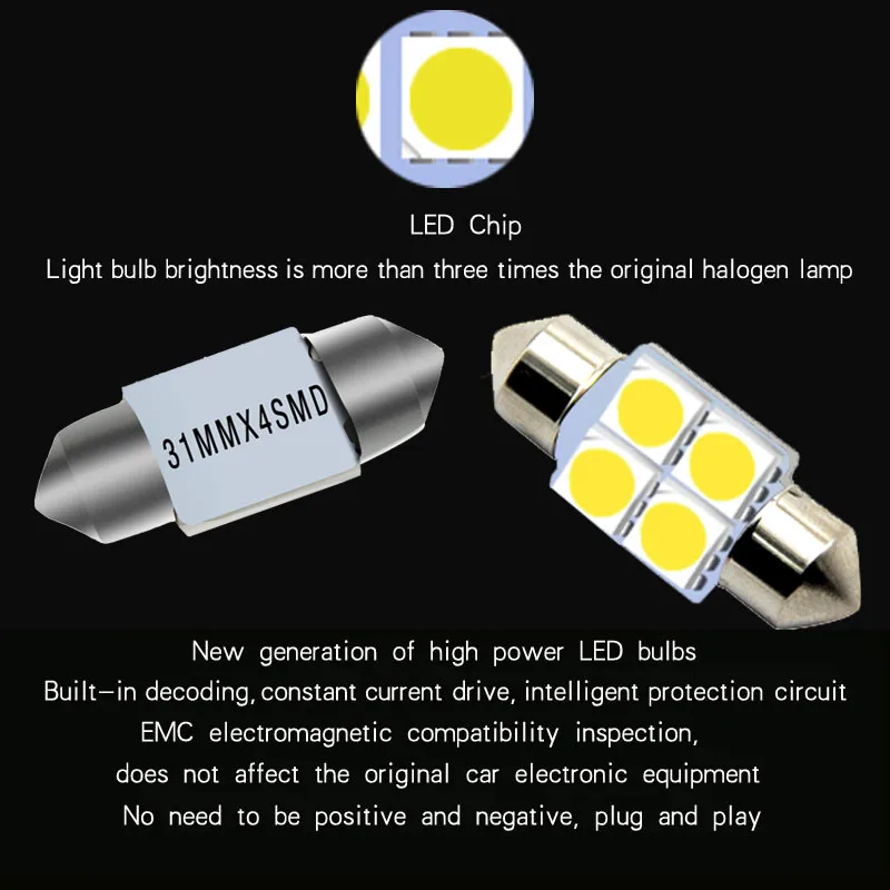4 шт. высокая яркость Светодиодная лампа для освещения салона автомобиля