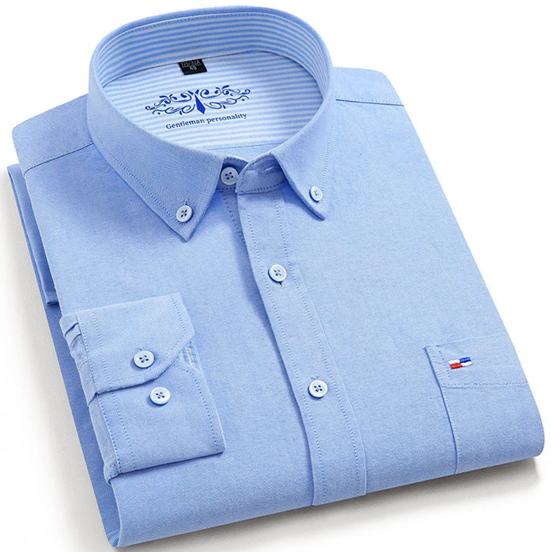 Новые однотонные 100% хлопок Для мужчин рубашки Оксфорд топы в клетку на