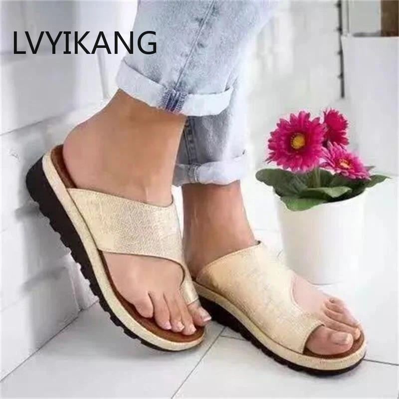 Сандалии женские ортопедические на плоской подошве повседневные шлепанцы с