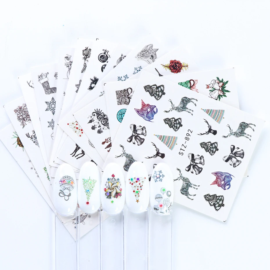 Золотые и серебряные наклейки для ногтей на Хэллоуин Набор цветных снежинок