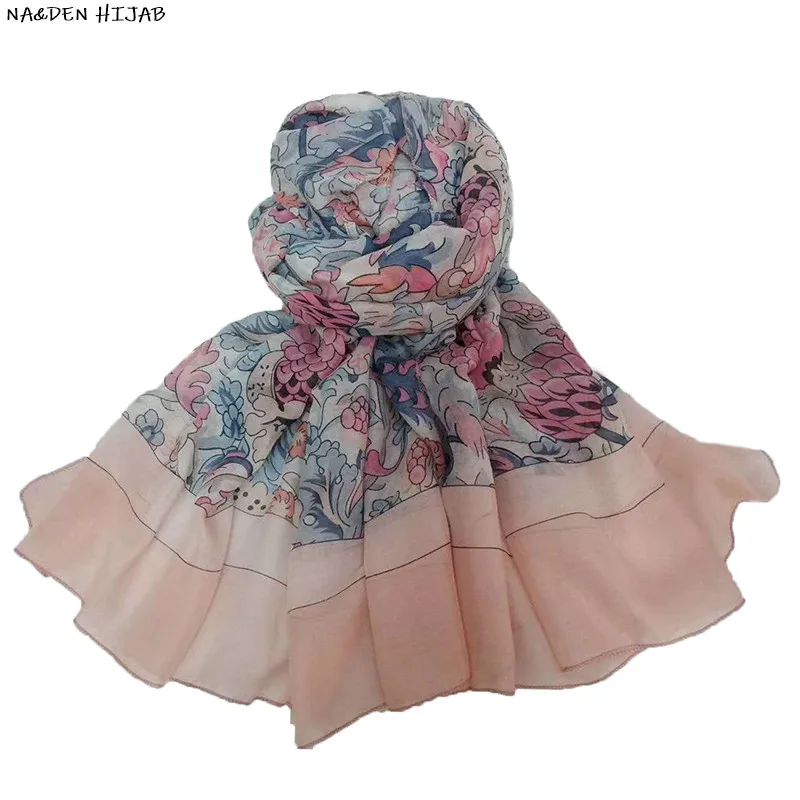 

2020 summer flower print scarves shawls cotton scarf fashion women soft foulard ladies hijab
