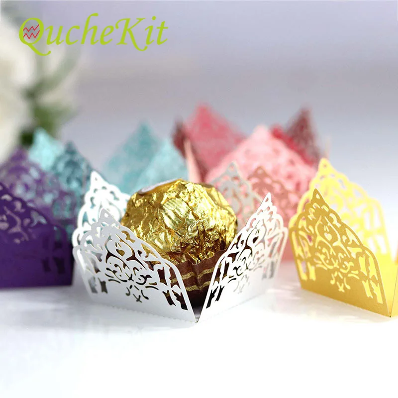 

50pcs Flower Lace Laser Cut Candy Bar Box Wedding Favor Chocolate Bar Packing For Guests Baby Shower Party Gifts Decoration