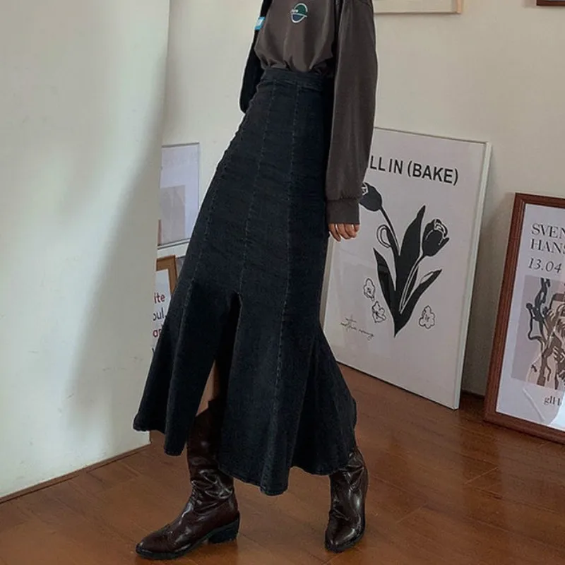 Юбка-годе с Боковым Разрезом Женская винтажная приталенная ретро-юбка женская