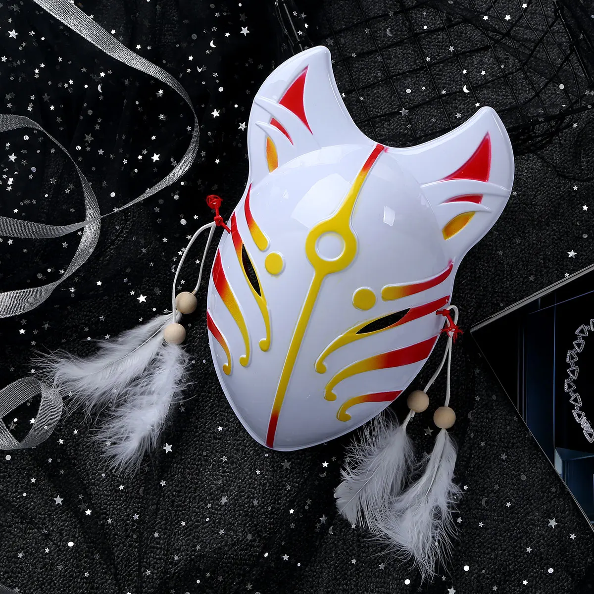 Japanese Fox Masks Cosplay Full Face Mask with Feather Tassels Masquerade Party Show Halloween Festival Ball Costume | Тематическая
