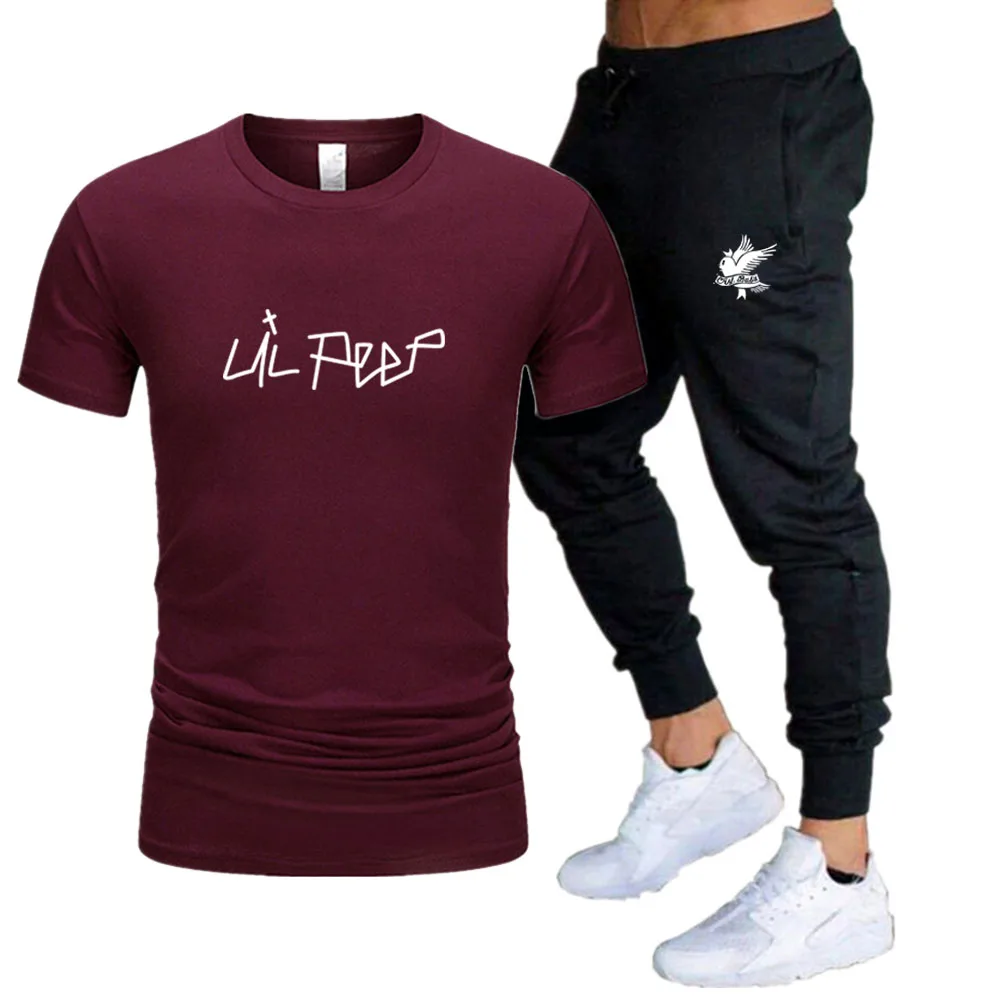 

Anime LIL PEEP Printing Oversized Cotton T-shirt Summer Streetwear Short Sleeve Hip-Hop Custom Tracksuit Sets Sports Trousers