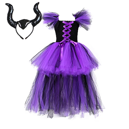 dress with headband Maleficent/платье-пачка «злая королева» для девочек; детское платье на Хэллоуин; маскарадные костюмы ведьмы; нарядные вечерние платья для девочек; детская одежда; От 2 до 12 лет - Цвет: dress with headband