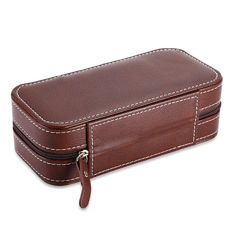 

2 Grids PU Leather Travel Watch Storage Case Zipper Wristwatch Box (Brown) & Black Zippered Watches Box (Black-4 Slots)