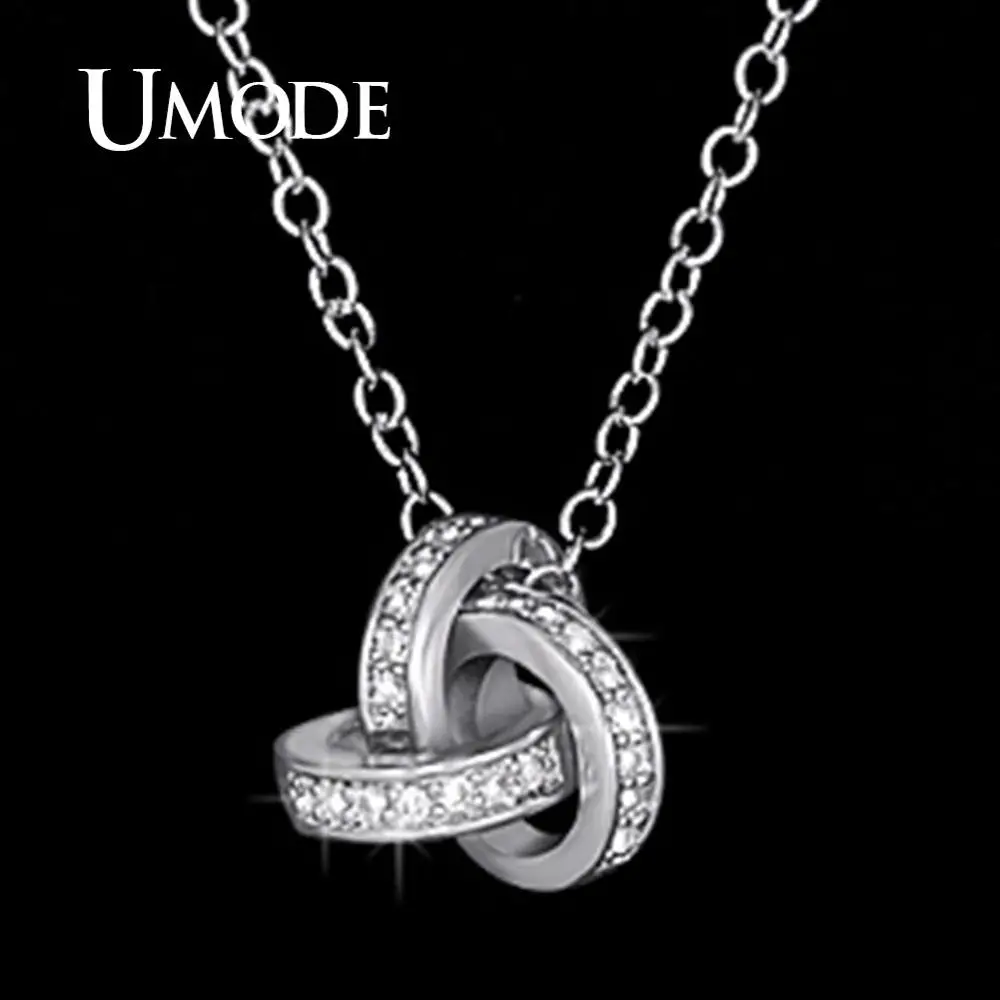Umode белый позолоченные цирконий CZ акцент вдохновленный твист любовь узел кулон ожерелье UN0103|pendant necklace|necklace