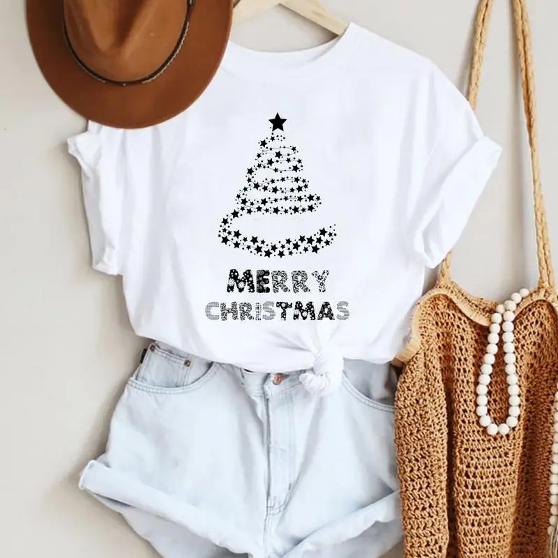 

Праздничные Модные женские футболки с надписью "Merry Christmas", одежда 2022, Женский Топ с графическим рисунком, футболка, женская футболка