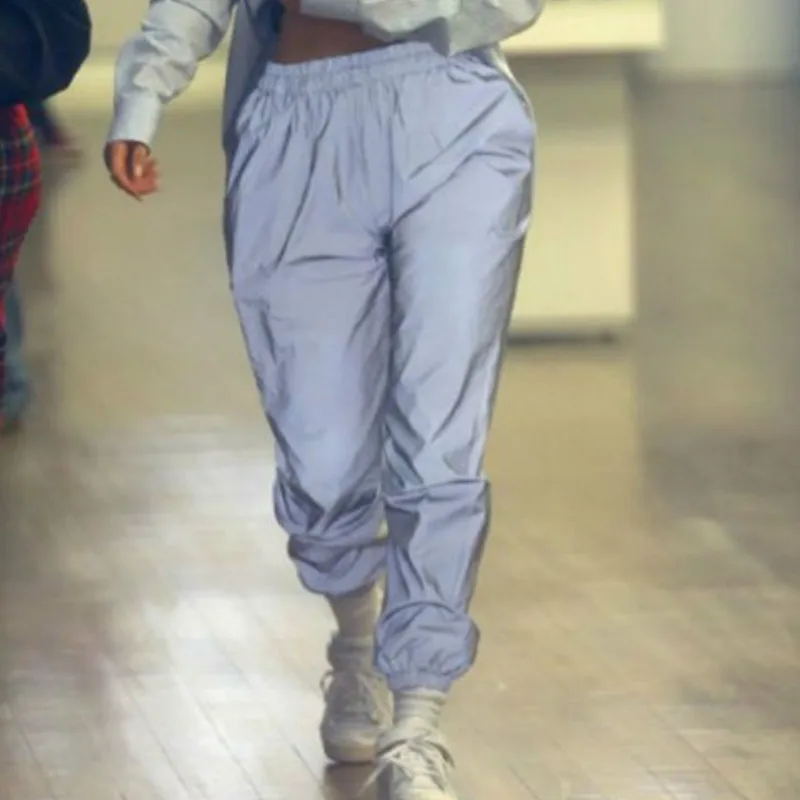 Женские Светоотражающие Брюки в стиле хип хоп осень 2019 модные повседневные