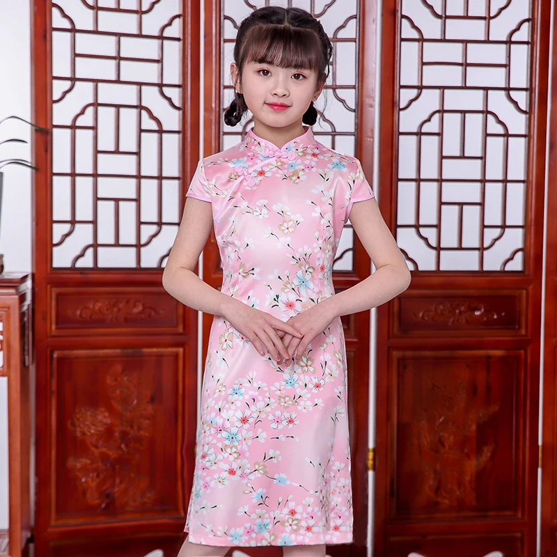 Shanghai Story/летнее китайское хлопковое платье Ципао с цветочным принтом для девочек, костюм для девочек