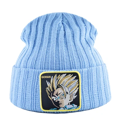 Goku зимние шапки для мужчин вязаная шапка хип-хоп облегающая шапка для женщин дракон вязаная шапочка с помпонами кепка мужская вышивка теплая шапка s - Цвет: BLUE1