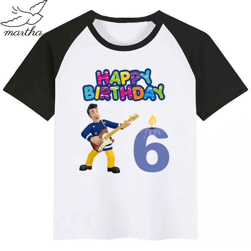 Одежда для детей с надписью «Happy Birthday Number», «Fireman Sam DIYKids»; футболка для девочек; подарок на день рождения; одежда для детей; футболки для мальчиков; футболки для малышей