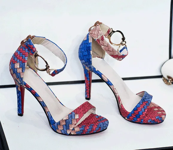 

2020 Plaid High Sandals Women Cross-Tied Heels Ladies Ankle Strap Lace Up Party Bow High Shoes